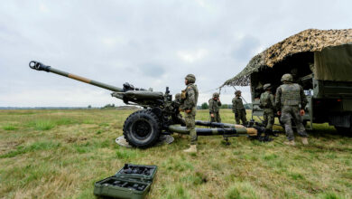 Armed forces from across NATO have come together to train on the interoperability exercise EX VENERABLE GAUNTLET. Soldiers from Spains Grupo de Artillería de Campaña de la Legión (GACALEG) fire their 105 Light Gun during EX VENERABLE GAUNTLET Photographer: Cpl Timothy Jones RLC Crown Copyright 2016