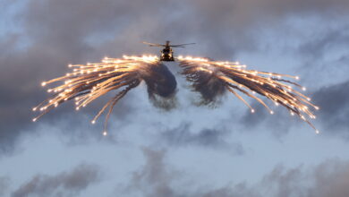 A Merlin helicopter from 820 Naval Air Squadron loaded and fired flares from HMS Prince of Wales, while embarked for Exercise Steadfast Defender. Flares are one element of the Defensive Aid Suite (DAS). The flares make up one portion of the DAS system, they are specifically designed to defeat Infra-Red seeking missiles (MANPADS). The aircraft carrier is taking part in Exercise Steadfast Defender. Exercise STEADFAST DEFENDER 2024 will be the largest NATO exercise in decades. NATO forces will be exercising across multiple regions and in multiple domains (maritime, land, air, space, and cyber). The vast scale of this exercise will occur over several months and over thousands of kilometres and will involve tens-of-thousands of Allied troops, all showcasing NATO capabilities to deter adversaries and defend allied territory.