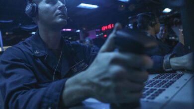 220828-N-UA460-1019 PHILIPPINE SEA (Aug. 28, 2022) – Fire Controlman 2nd Class Dylan Shubin, from Norco, California, mans a console in the combat information center aboard Arleigh Burke-class guided-missile destroyer USS Barry (DDG 52) during live-fire missile exercise as part of Pacific Vanguard (PV) 2022 while operating in the Philippine Sea, Aug. 28. PV22 is an exercise with a focus on interoperability and the advanced training and integration of allied maritime forces. (U.S. Navy photo by Mass Communication Specialist 1st Class Greg Johnson)