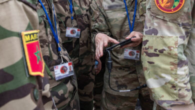 U.S. Army Sgt. Andrew Meredith, a cyber operations specialist attached to the 11th Cyber Battalion, U.S. Army Cyber Command, stationed at Fort Eisenhower, Georgia, demonstrates signal detection and direction-finding techniques to service members of the Moroccan Royal Armed Forces during electronic warfare training at La Caserne Tifnit barracks, Tifnit, Morocco, May 15, 2024. African Lion 2024 marks the 20th anniversary of U.S. Africa Command’s premier joint exercise led by U.S. Army Southern European Task Force, Africa (SETAF-AF), running from April 19 to May 31 across Ghana, Morocco, Senegal and Tunisia, with over 8,100 participants from 27 nations and NATO contingents. (U.S. Army photo by Sgt. Alisha Grezlik)
