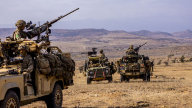 Members from Machine Guns Platoon, Support Company, 3rd Battalion, The Parachute Regiment, mounted in Revised Weapons Mounted Installation Kit (RWMIK) sat back in reserve ready to punch forward onto the objective during Exercise Haraka Storm, Kenya, on the 21st of July 2023. The British Armys global response force has tested its ability to deploy and fight at short notice in some of Africas most challenging environments. The soldiers of 3 PARA Battlegroup honed both their fighting and fieldcraft skills on the Kenyan savannah as part of the six-week long Exercise Haraka Storm. Dealing with the rough terrain, searing heat and potentially deadly animals - ranging from lions and elephants to scorpions and snakes  troops followed a progression of training, building from polishing their individual skills and specialities to a final mission which sees the whole force operating together to assault a heavily-defended objective. The 1,000-strong battlegroup is built around the airborne infantry of Colchester-based 3rd Battalion The Parachute Regiment, bolstered by artillery, engineers, signallers, medics, and logisticians from across 16 Air Assault Brigade Combat Team. Specially trained and equipped to deploy by parachute, helicopter or airlanding, the 3 PARA Battlegroup is currently held at very high readiness to respond to global crises. In April, it deployed to Sudan to provide security and logistic support to the evacuation of British civilians.