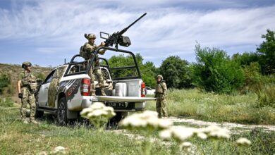 Fighters of the Separate Anti-Aircraft Machine Gun Battalion seen during shooting practice with a Browning heavy machine gun in Zaporizhzhia region, southeastern Ukraine