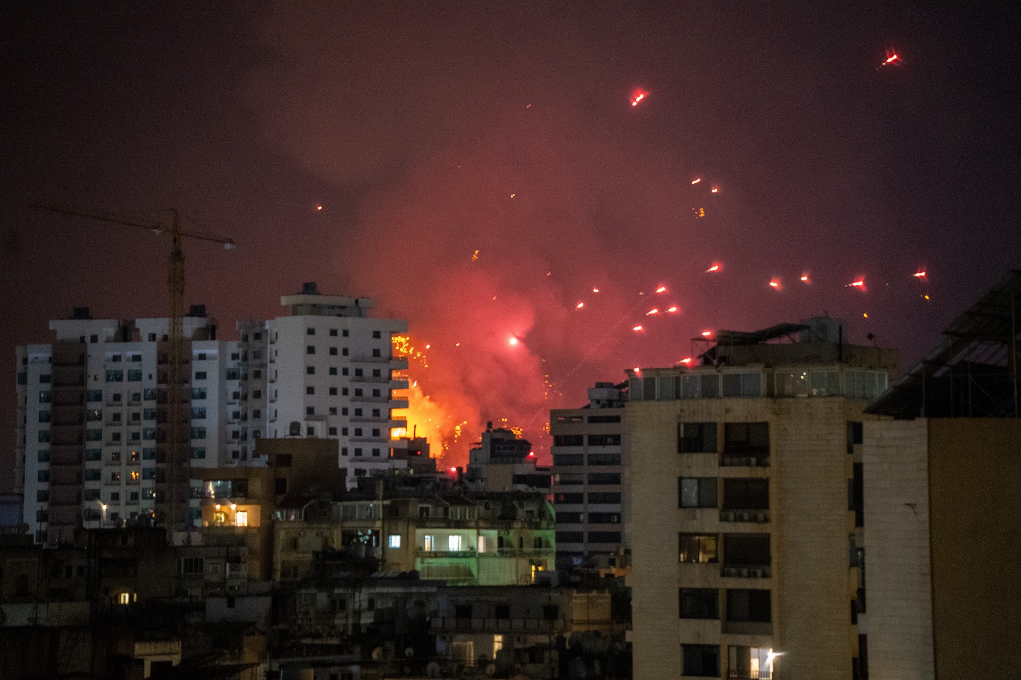 An Israeli airstrike hits the southern suburbs of Beirut as the Lebanese capital undergoes one of the most violent nights since the beginning of the conflict with at least 25 airstrikes