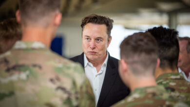 U.S. AIR FORCE ACADEMY, Colo. -- Tesla Inc. Chief Executive Officer Elon Musk meets with U.S. Air Force Academy Cadets in Mitchell Hall during a tour hosted by Superintendent Lt. Gen. Richard Clark on April 7, 2022. Musk met with Academy senior leadership and delivered remarks to a crowd of cadets and faculty. (U.S. Air Force photo by Justin R. Pacheco)
