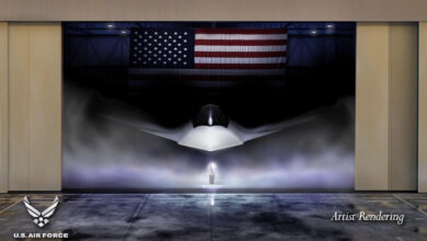 Shown is a graphical artist rendering of the Next Generation Air Dominance (NGAD) Platform. The rendering highlights the Air Force’s sixth generation fighter, the F-47. The NGAD Platform will bring lethal, next-generation technologies to ensure air superiority for the Joint Force in any conflict. (U.S. Air Force graphic)