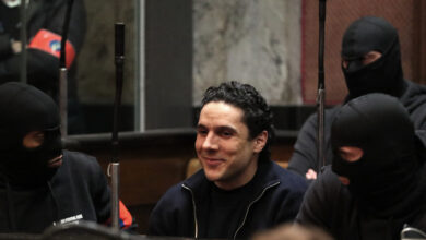 The accused Mehdi Nemmouche pictured at the session of the announce of the penalties at the trial for the terrorist attack at the Jewish Museum in Brussels, at the Brussels Justice Palace, in Brussels, Tuesday 12 March 2019. Nemmouche and Bendrer are accused of committing a terrorist attack on 24 May 2014 at the Brussels Jewish Museum, killing four people. Nemmouche is sentenced to life imprisonment, Bendrer is sentenced to 15 years. BELGA PHOTO POOL YVES HERMAN (Photo by POOL YVES HERMAN / BELGA MAG / Belga via AFP)
