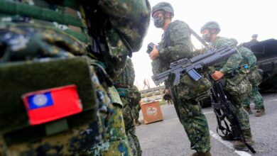 Taiwanese soldiers are seen holding grenade launchers and machine guns and driving tanks, during an operation as part of the 37th edition of the HanKuang military exercise, in Tainan, Taiwan, 14 September 2021. Training including risks assessment and monitoring of enemies have been conducted in the face of the intensifying #threats from China, with the US offering arms sale to the self-ruled island, whilst the island has been building better relations with Japan and other European countries such as Czech Republic, Lithuania and Poland. (Photo by Ceng Shou Yi/NurPhoto) (Photo by Ceng Shou Yi / NurPhoto / NurPhoto via AFP)