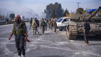 Battles take place between the new Syrian government’s Defense Ministry forces and the forces loyal to Bashar Assad on March 7, 2025, in outskirts of Jableh, Latakia countryside, Syria.