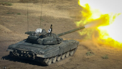 A Georgian Armed Forces T-72 tank fires during a combined arms live fire demonstration at the Vaziani training area in the country of Georgia, Sept. 9, 2022. Noble Partner 22 builds multinational interoperability between allied and partner nations, increasing readiness and improving multinational command and control capabilities. 12 CAB is among other units assigned to V Corps, America's Forward Deployed Corps in Europe. They work alongside NATO Allies and regional security partners to provide combat-ready forces, execute joint and multinational training exercises, and retain command and control for all rotational and assigned units in the European Theater. (U.S. Army photo by Staff Sgt. Thomas Mort)
