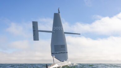 Surveyor-class Uncrewed Surface Vehicle equipped with BlueSentry sonar payload.
