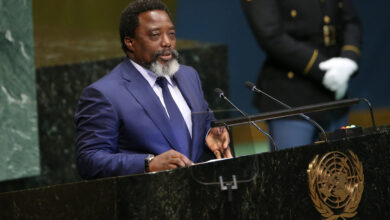 (180926) -- UNITED NATIONS, Sept. 26, 2018 (Xinhua) -- Joseph Kabila, President of the Democratic Republic of Congo, addresses the General Debate of the 73rd session of the United Nations General Assembly at the UN headquarters in New York, on Sept. 25, 2018. (Xinhua/Qin Lang) (yy) (Photo by Qin Lang / XINHUA / Xinhua via AFP)