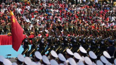 (250502) -- BEIJING, May 2, 2025 (Xinhua) -- The Guard of Honor of the Chinese People's Liberation Army (PLA) participate in a military parade marking the 50th anniversary of the liberation of the South and national reunification at the invitation of Vietnam's Ministry of National Defense, in Ho Chi Minh City, Vietnam, April 30, 2025. (Xinhua/Hu Jiali) (Photo by Hu Jiali / XINHUA / Xinhua via AFP)