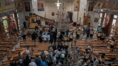 Scene of chaos following a suicide attack on Sunday, June 22, at the Mar Elias Church in Damascus.