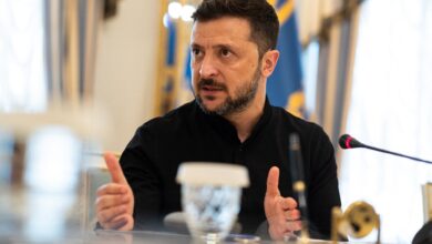 President of Ukraine Volodymyr Zelenskyy holds a briefing in Kyiv, Ukraine