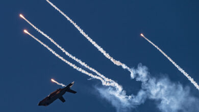 U.S. Air Force Maj. Kristin "BEO" Wolfe, F-35A Lightning II Demonstration Team pilot and commander, deploys flares during her aerial demonstration at the Pacific Air Show, Oct. 2, 2021, Huntington Beach, Calif. This was the first time the F-35 Demo Team deployed flares at a public performance. (U.S. Air Force photo by Capt. Kip Sumner)
