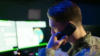 U.S. Space Force Spc. 4 Caleb Walker, a crew chief with the 6th Space Warning Squadron (6 SWS), poses in the Upgraded Early Warning Radar (UEWR) facility at Cape Cod Space Force Station, Massachusetts, May 9, 2024. 6 SWS, located at Cape Cod Space Force Station in Sagamore, Massachusetts, is a geographically separated unit of Space Delta 4, Buckley Space Force Base, Colorado. "Team 6" includes U.S. Space Force Guardians, U.S. Air Force and Royal Canadian Air Force Airmen and civilian employees. Their mission is "To surveil air and space to detect missile launches and high-interest satellites while operating, maintaining, and protecting New England’s first Space Force installation.” (U.S. Space Force photo by Dave Grim)