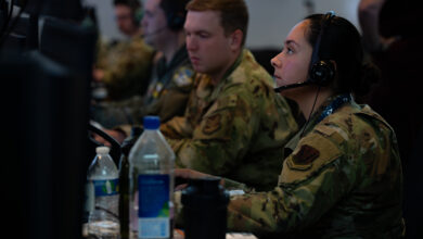 U.S. Airmen participate in the Shadow Operations Center-Nellis Experiment 3 at Nellis Air Force Base, Nevada, June 13, 2025. Experiment participants were challenged to use human-machine teaming to deliver decision advantage in scenarios marked by complexity, speed, and uncertainty. (U.S. Air Force photo by Airman 1st Class Jennifer Nesbitt)
