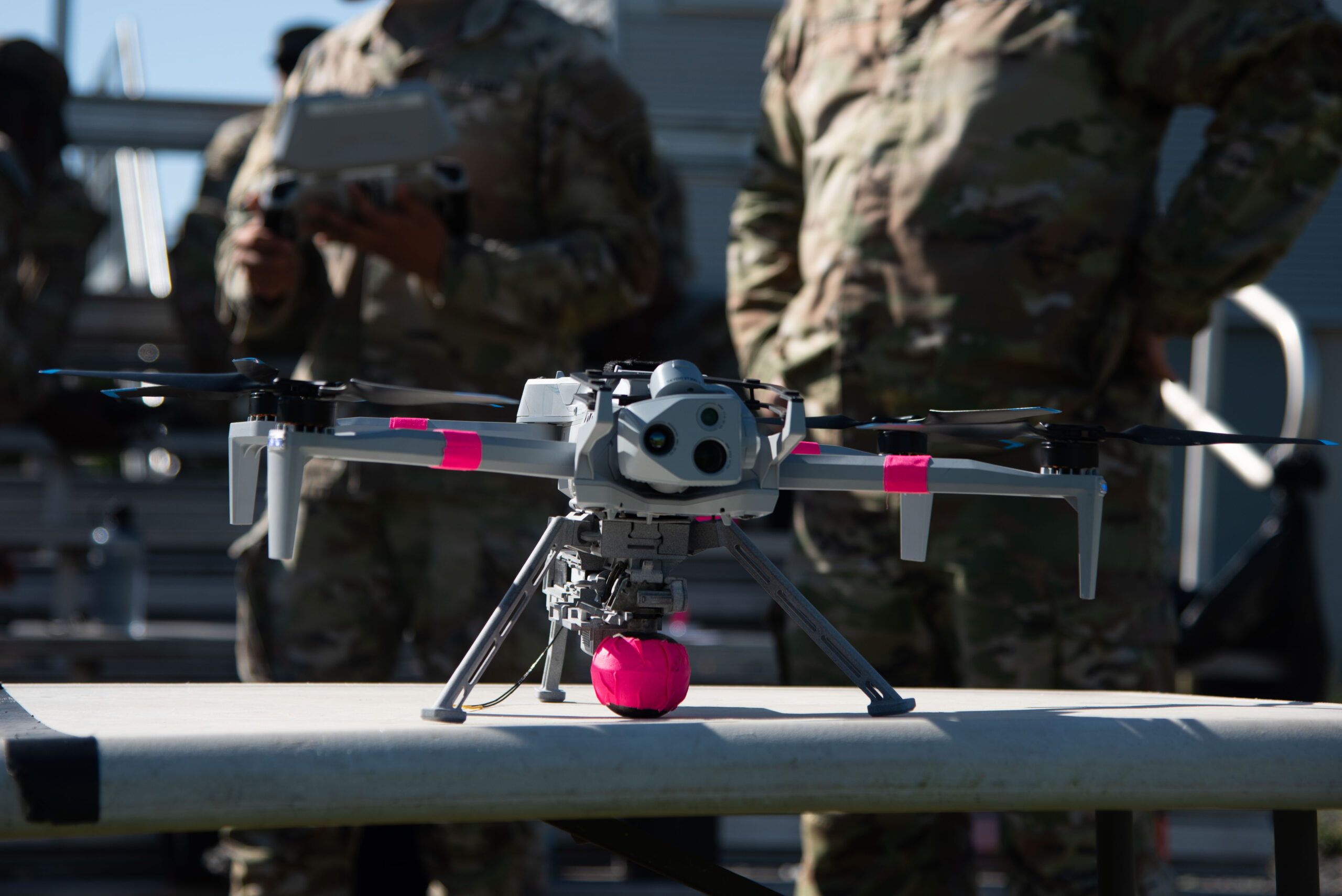 U.S. Army Spc. Michael Fish, a unmanned aircraft system (UAS) operator from the 173rd Airborne Brigade prepares to fly a Skydio X10 for a M67 grenade drop in the Grafenwoehr Training Area, Germany, June 25, 2025. Soldiers from 7th Army Training Command, the Joint Multinational Training Group-Ukraine and 173rd Airborne Brigade all worked together to make this the first live grenade drop from a UAS in the U.S. Army. (U.S. Army photo by Sgt. Collin Mackall)