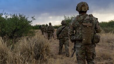 U.S. Soldiers, assigned to 2nd Battalion, 12 Infantry Regiment, 2nd Stryker Brigade Combat Team, 4th Infantry Division, conduct a patrol near Bisbee, Ariz., June 30, 2025. (Photo Credit: U.S. Army photo by Sgt. Elijah Ingram)