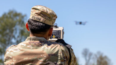 A US soldier is participating in a counter-drone training.