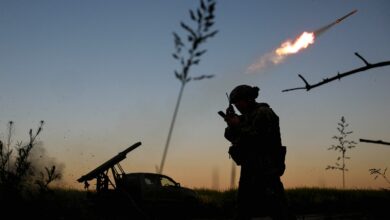 A soldier of the artillery crew of the Rifle Battalion special unit of the Main Directorate of the National Police of Ukraine in the Zaporizhzhia region performs a combat mission using a portable rocket launcher ''Partizan'' in the Zaporizhzhia direction, Ukraine