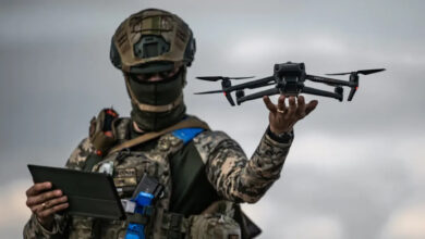 A soldier deploying an unmanned aerial system. Photo: Ukrainian Ministry of Defence