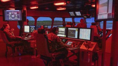 SAN DIEGO (March 5, 2020) – Sailors stand a simulated watch on the bridge of the Littoral Combat Ship (LCS) Integrated Tactical Trainer (ITT)-2B at the Littoral Training Facility on Naval Base San Diego, March 5, 2020.