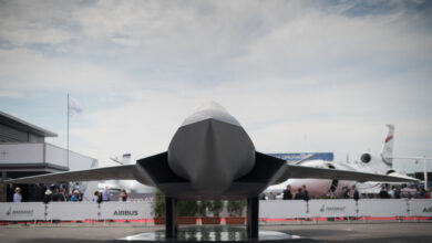1:1 model of the Dassault-Airbus Future Combat Air System (FCAS) aircraft