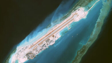 An artificial island at the Barque Canada Reef.