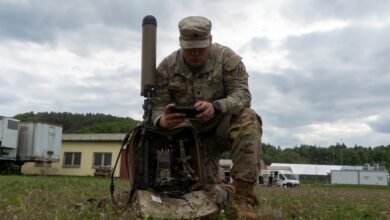 US soldier configures the Beast+ electronic warfare system during Combined Resolve 25-02 at the Joint Multinational Readiness Center on Hohenfels Training Area, Hohenfels, Germany