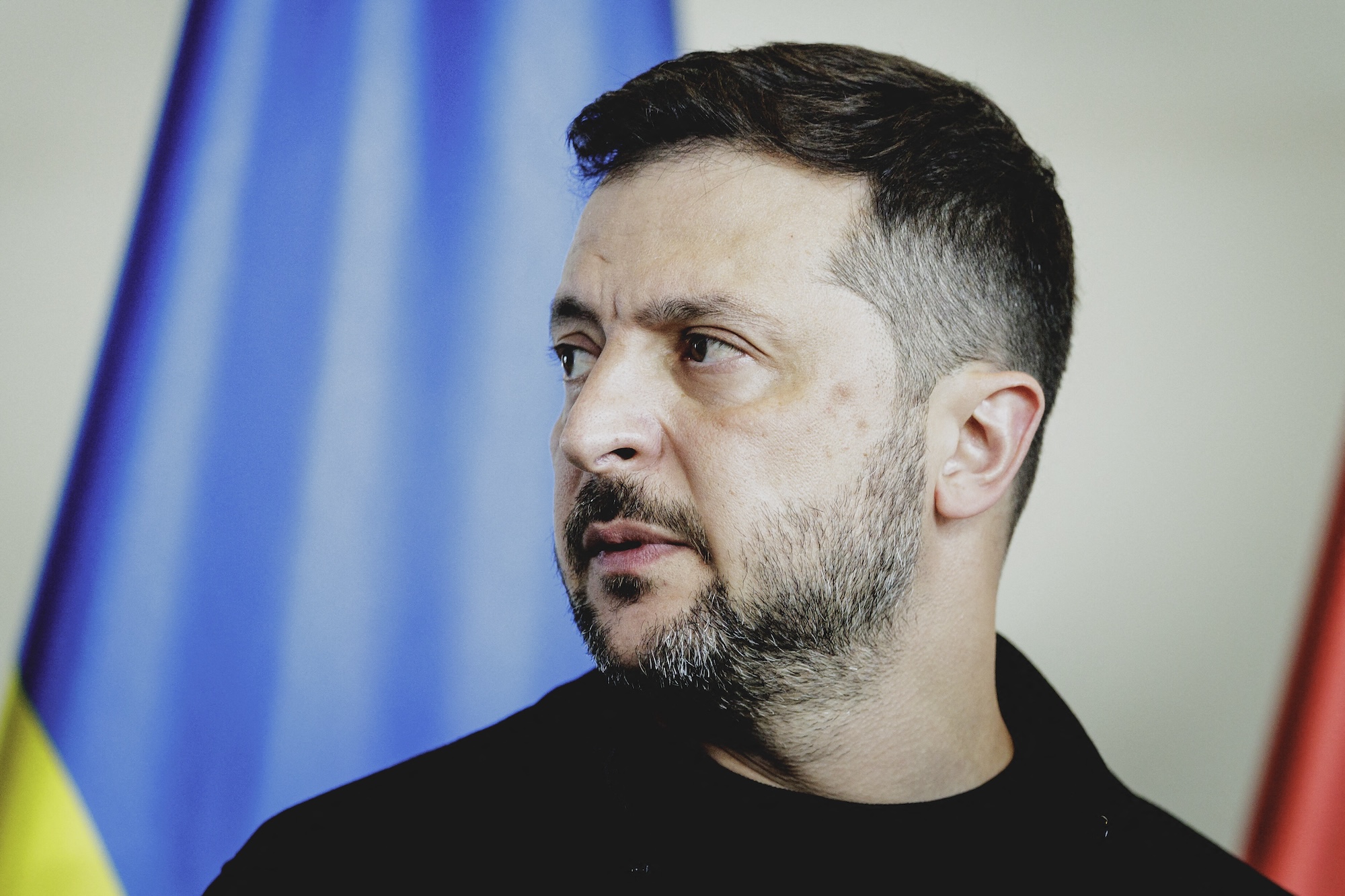 Volodymyr Zelensky, President of Ukraine, pictured at a press conference