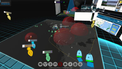 The Immersive Wisdom software platform brings together existing sensor feeds, enterprise applications, maps, 3D data, geospatial sources, and video streams into a synchronized real-time, interactive remote collaborative operations center, accessible worldwide. Distributed users can interact via real-time sharing, presentation, annotation, and data query tools, and via live voice & chat, providing remote physical presence and real context.