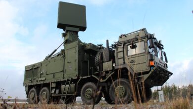 A Giraffe 4A mounted on a military truck