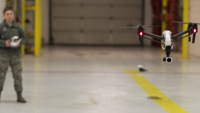 Senior Airman Madelyne Kowalczyk, 11th Security Forces Squadron counter small unmanned aircraft systems NCO in charge, operates a DJI Inspire 1 on Joint Base Andrews, Md., March 1, 2019. Small unmanned aircraft systems provide JBA defenders safer avenues in maintaining and increasing base security and daily routine activities. (U.S Air Force photo by Airman 1st Class Michael S. Murphy)