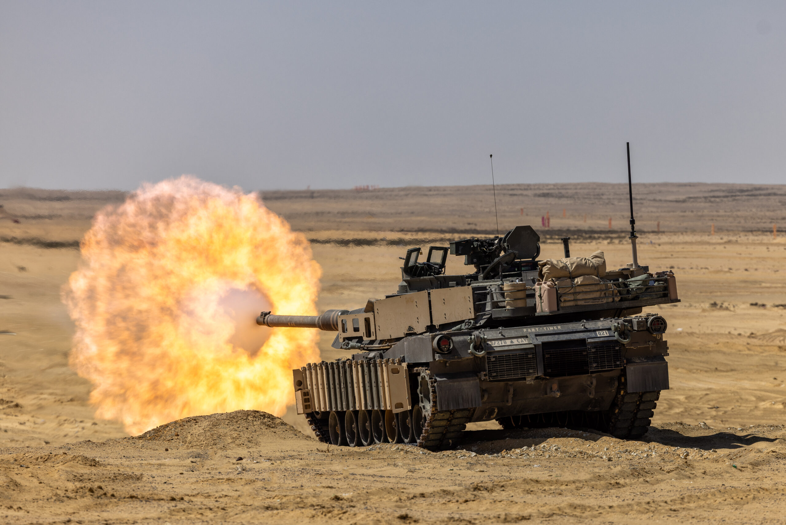 U.S. Army soldiers assigned to 3-278 Armored Cavalry Regiment, Task Force Reaper, fire the 120mm cannon on an M1A2 SEPv3 Abrams tank during live fire training for exercise BRIGHT STAR 25 at Mohamed Naguib Military Base (MNMB), Egypt, Sep. 2, 2025. BRIGHT STAR 25 showcases our unified resolve and ability to respond to evolving challenges together. Strong defense partnerships like BRIGHT STAR build lasting capacity, improve interoperability, and send a clear message of deterrence to those who threaten (our partners) and regional peace and stability. (U.S. Army Photo by Joseph Kumzak)