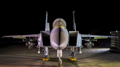 An F-15E Strike Eagle loaded up with AGR-20F Advanced Precision Kill Weapon System II laser-guided rockets
