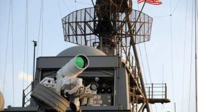 (Representative image only.) USS Ponce (AFSB(I)-15) demonstrates the ONR-sponsored Laser Weapon System (LaWS) during operations in the Arabian Gulf.