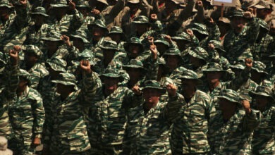 Great mobilization civic military people, Bolivarian National Armed Force, militia and indigenous people took place on 17 December 2018 in the city of Maracaibo, Venezuela. In commemoration of the 188 years of the death of the Liberator Simon Bolivar, and following orders of President Nicolas Maduro "to close ranks, knee to ground, in combat for the defense of national dignity and sovereignty" and categorically reject. The interventionist pretensions of the United States (USA), the European Union and the other countries of the continent, to be prepared and united to defend the national territory against any threat or group "guerrilla, dissident, paramilitary, criminal or drug trafficker" that threatens Venezuela. (Photo by Humberto Matheus/NurPhoto) (Photo by Humberto Matheus / NurPhoto via AFP)