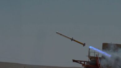 LAHAT ALPHA anti-tank extended range missile in flight