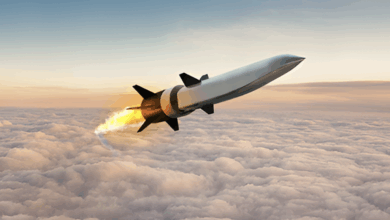 Concept illustration of a hypersonic missile powered by scramjet engine during atmospheric flight