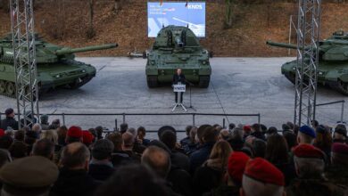 Leopard 2 A8 main battle tank and Panzerhaubitze 2000 A4 self-propelled artillery