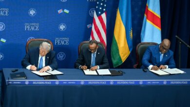 President Donald Trump participates in a trilateral signing ceremony of a peace and economic agreement with President Paul Kagame of the Republic of Rwanda and President Felix Tshisekedi of the Democratic Republic of the Congo, Thursday, December 4, 2025, at the United States Peace Institute in Washington, D.C. (Official White House Photo by Daniel Torok)
