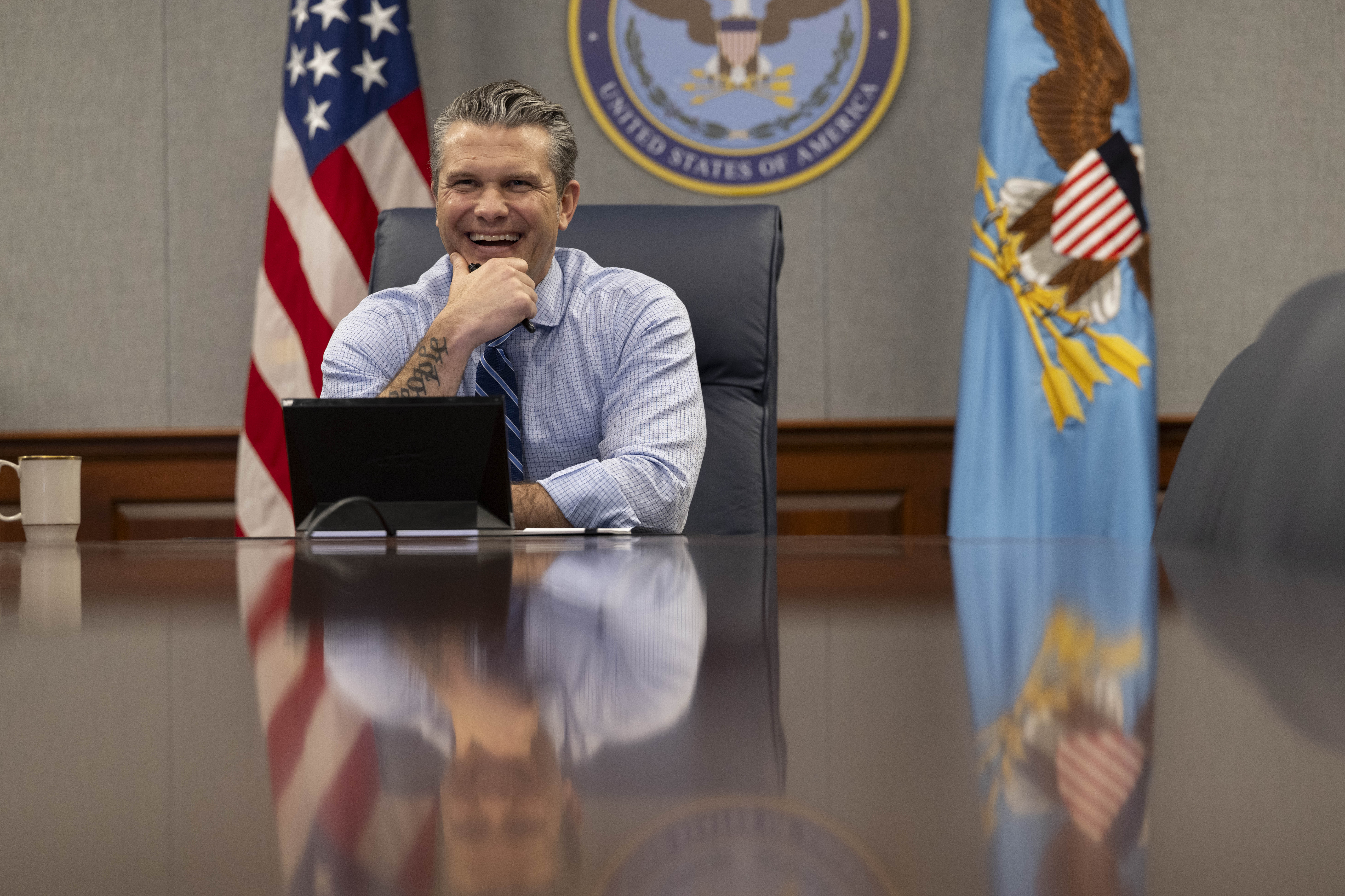 Secretary of War Pete Hegseth hosts Thanksgiving morale calls with deployed troops from the Pentagon, Washington, D.C., Nov. 24, 2025. (DoW photo by U.S. Navy Petty Officer 1st Class Alexander Kubitza)