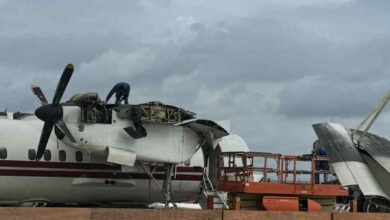 An Airborne Reconnaissance Low-Multifunction (ARL-M) aircraft being demilitarized in August. The ARL-M was first deployed in 1996 to replace the retiring OV-1D Mohawk aircraft. (Photo Credit: U.S. Army Photo)