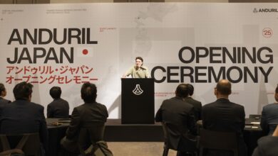 Anduril Industries' founder Palmer Luckey speaks at the company's office opening ceremony in Japan.