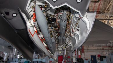 Meteor missile mounted on the F-35A aircraft's internal weapons bay
