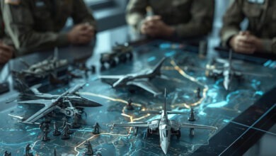 Troops strategizing in front of a wargaming platform. Photo: AMESA