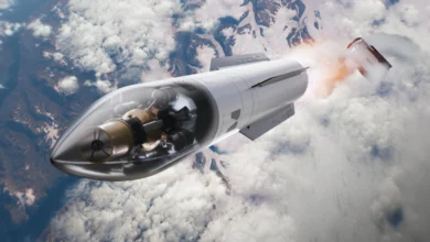 A cutaway rendering of the Cyclops missile in flight above cloud cover, showing its internal propulsion and guidance components as the Cyclops system travels at high altitude during a simulated strike profile