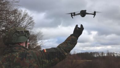 Soldier deploys a tactical unmanned aerial system