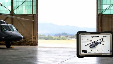 AI predictive maintenance device in front of a military helicopter. Photo: Odysight.ai